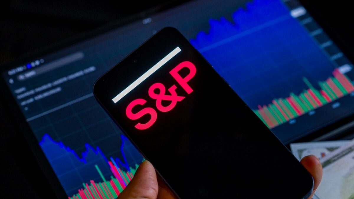 The S&P Global logo displays on a mobile screen
