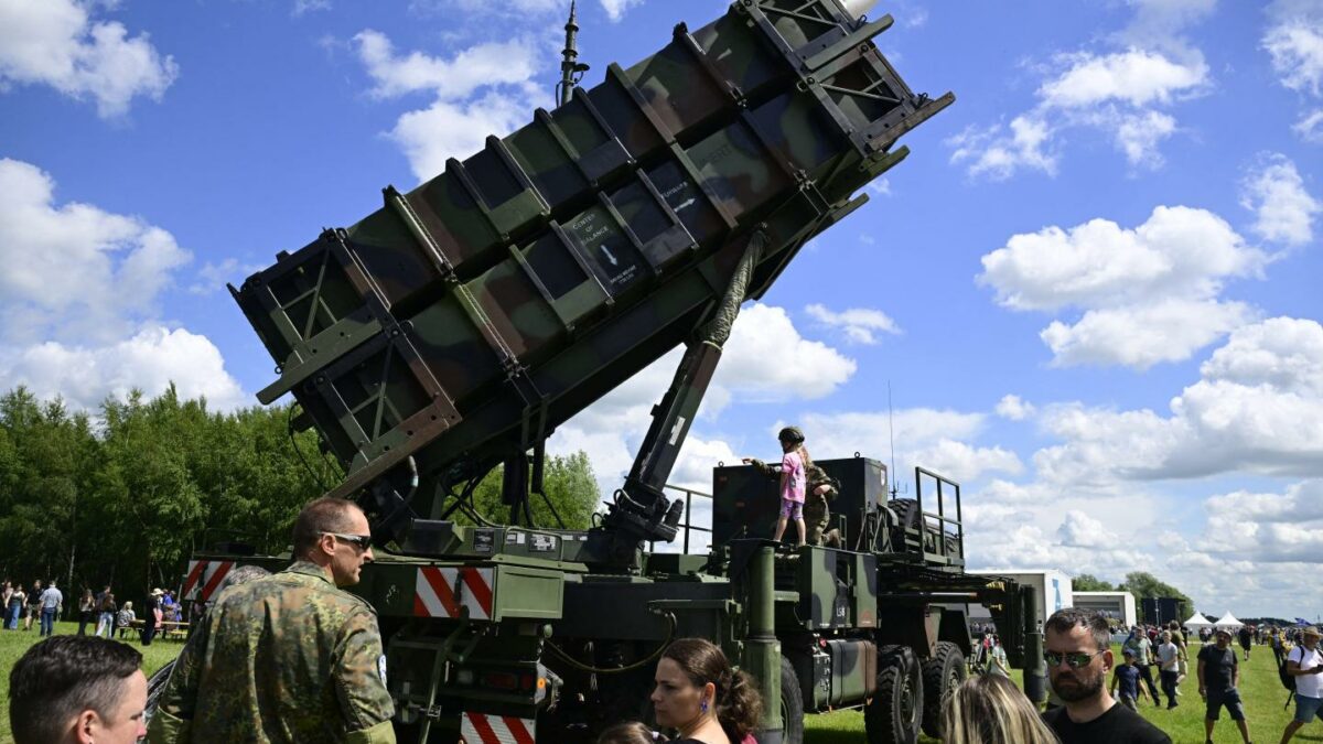 Visitors queue to take a closer look at a Patriot missile launcher during the Armed Forces Day at the Airbase in Laage, Germany, on June 06, 2026.